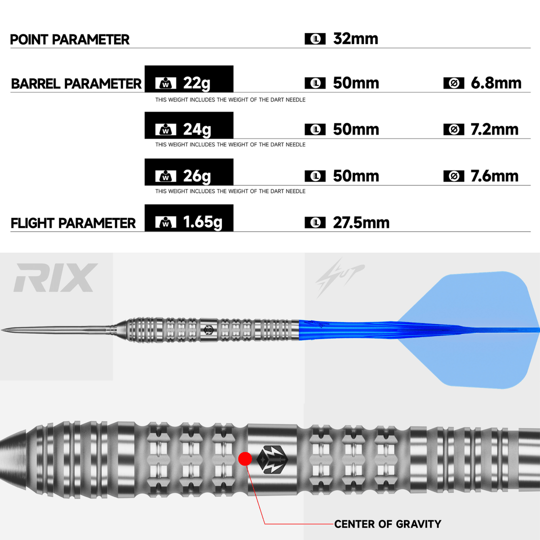 Caliburn RIX R4 EZ EVO Steeldarts Maße