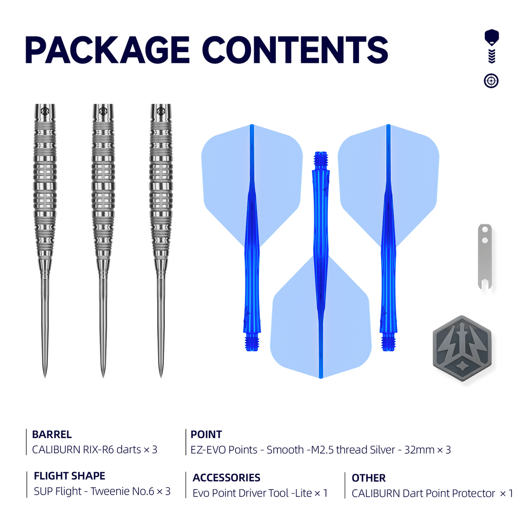 Caliburn RIX R6 EZ-EVO Steeldarts Packungsinhalt
