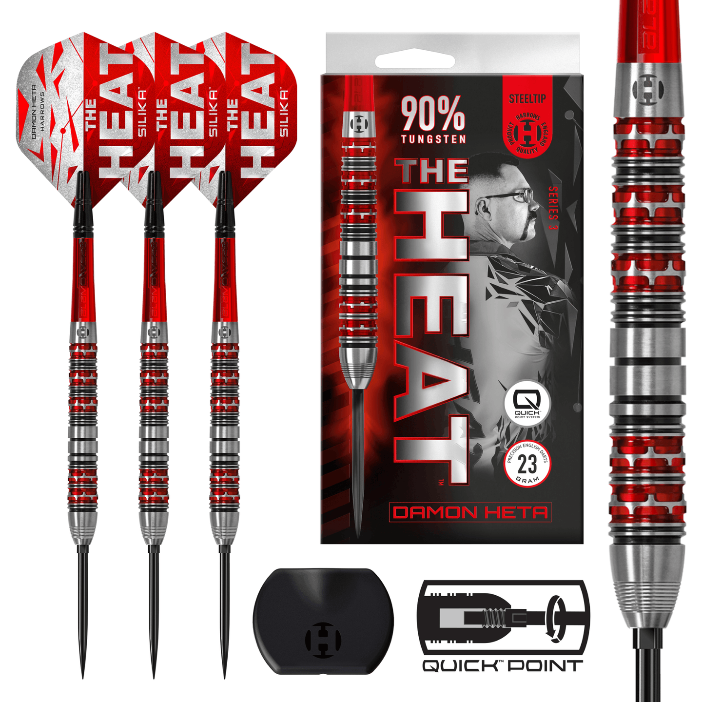 Harrows Damon Heta Series 3 Quick Point Steeldarts Packungsinhalt