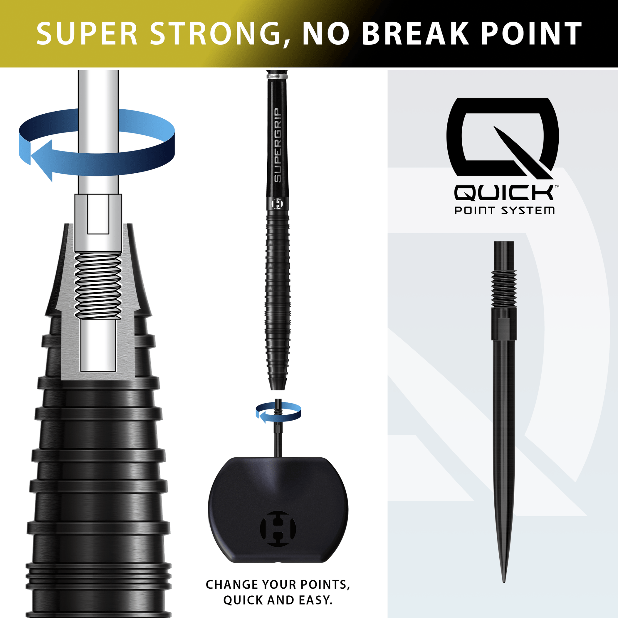 Harrows NX90 Black Edition Quick Point Steeldarts Details Quick Point