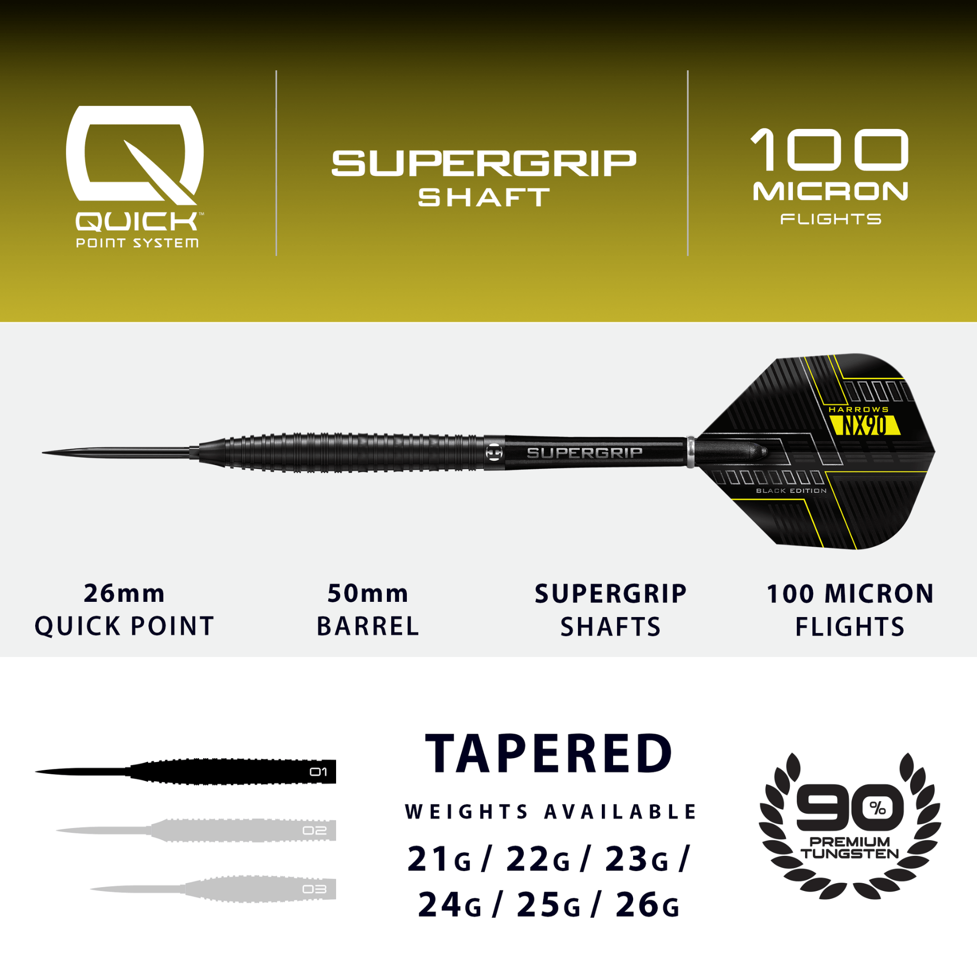 Harrows NX90 Black Edition Quick Point Steeldarts Maße
