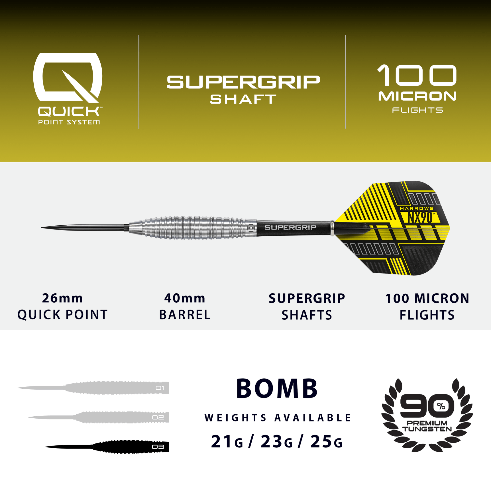 Harrows NX90 Bomb Quick Point Steeldarts Maße