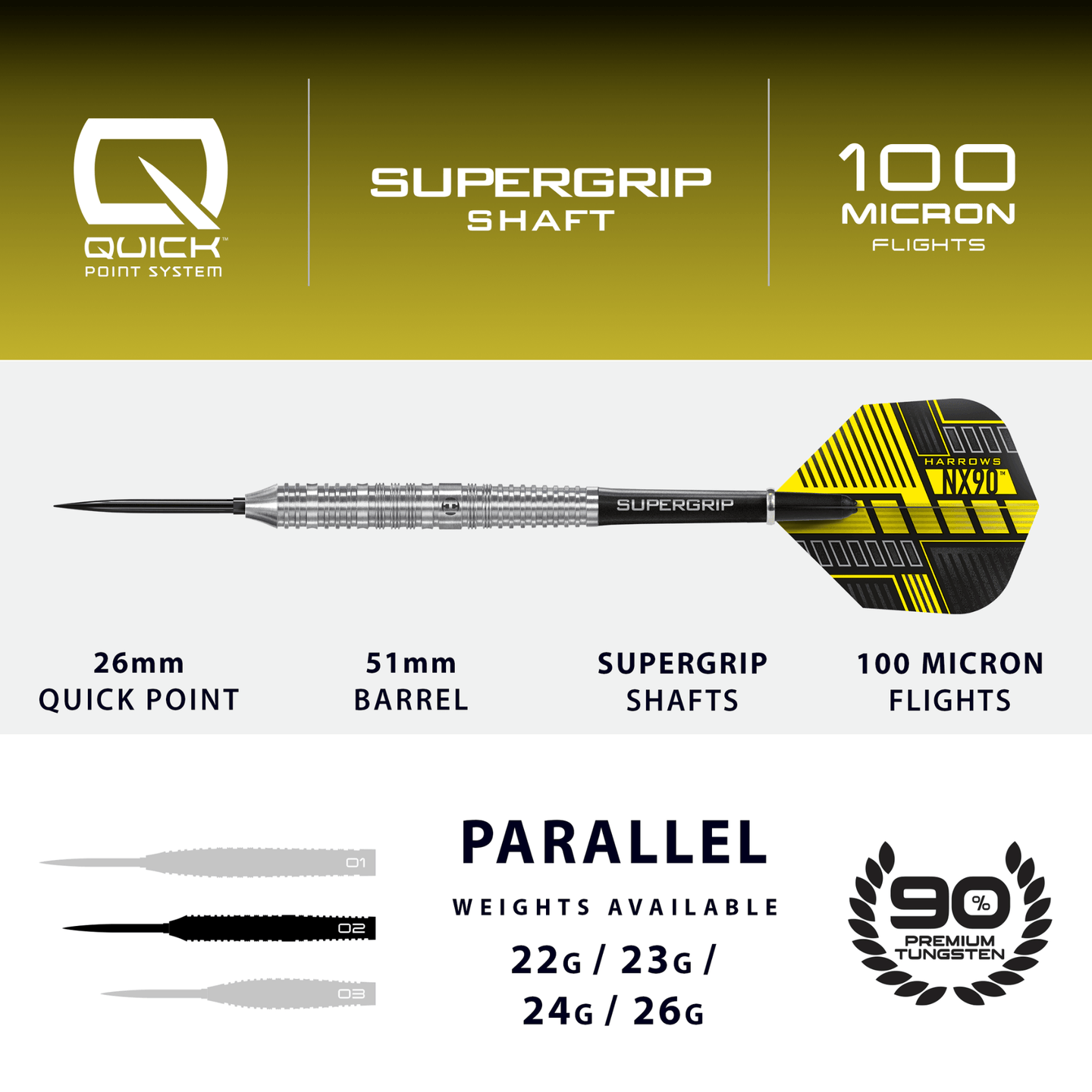 Harrows NX90 Parallel Quick Point Steeldarts Maße