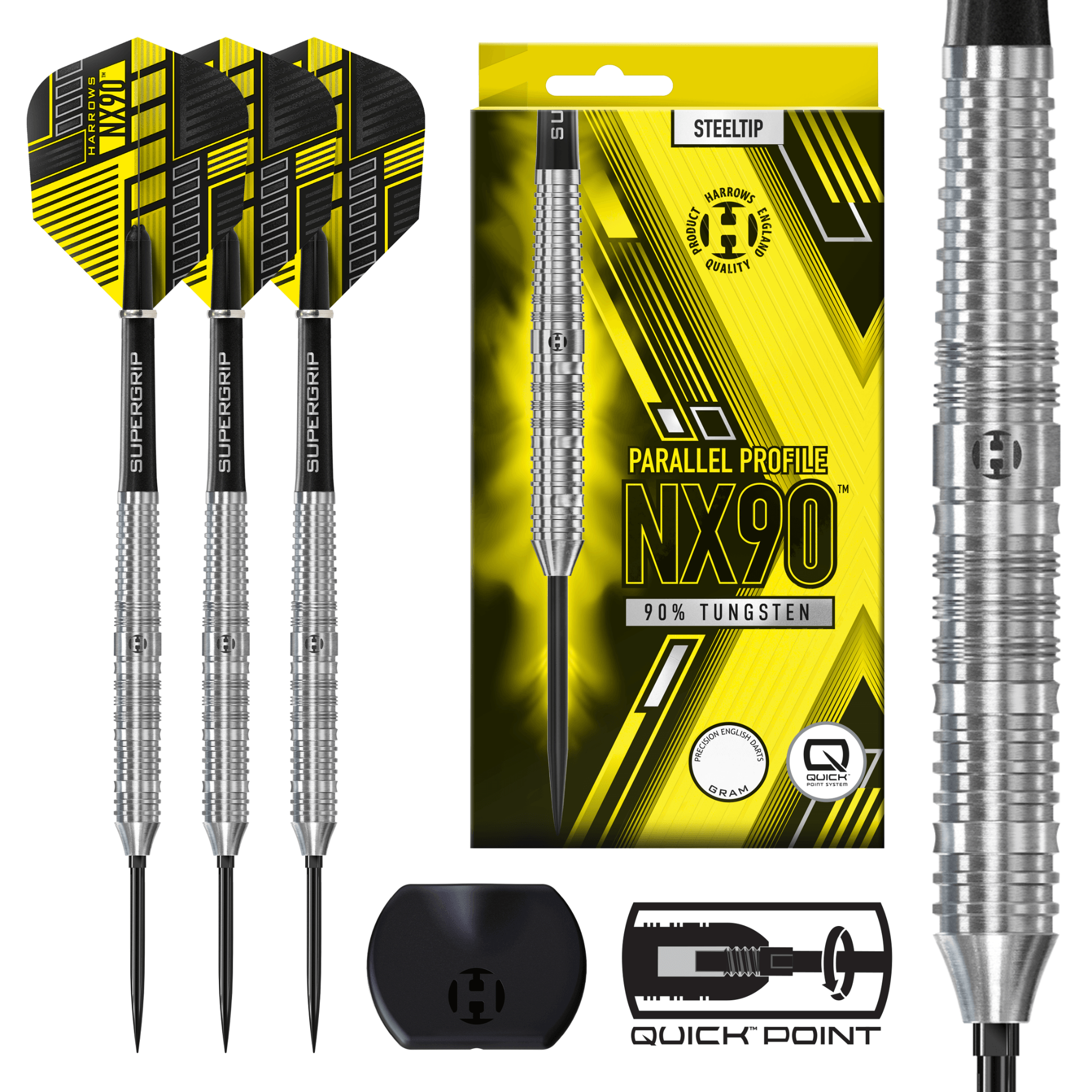 Harrows NX90 Parallel Quick Point Steeldarts Packungsinhalt