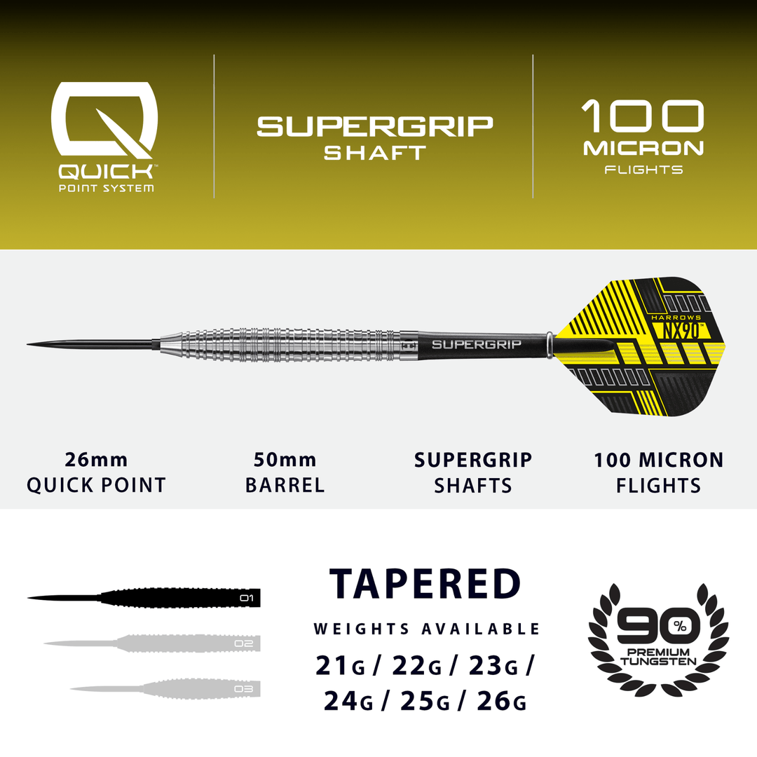 Harrows NX90 Tapered Quick Point Steeldarts Maße