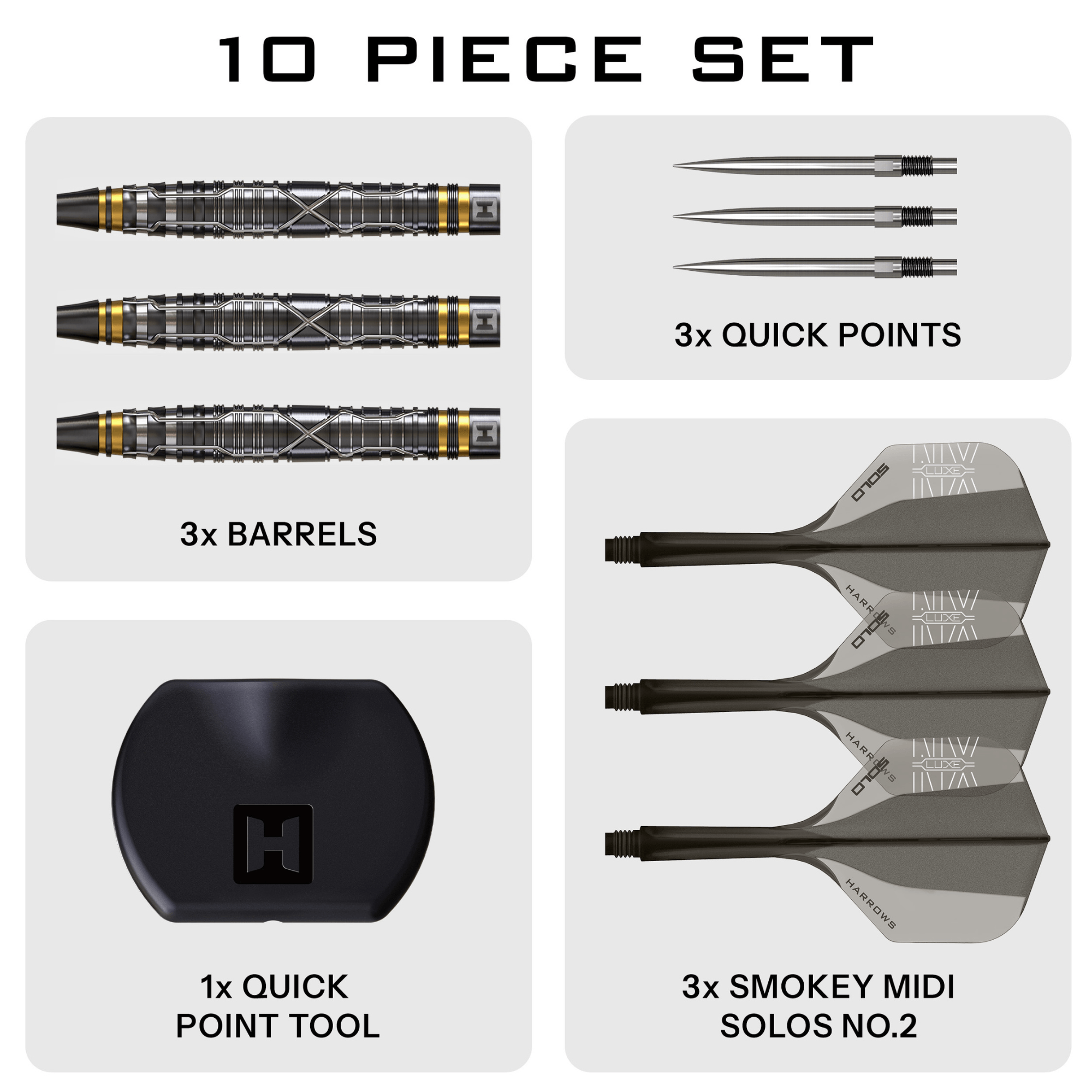 Harrows NX Luxe Tapered Quick Point Steeldarts Packungsinhalt