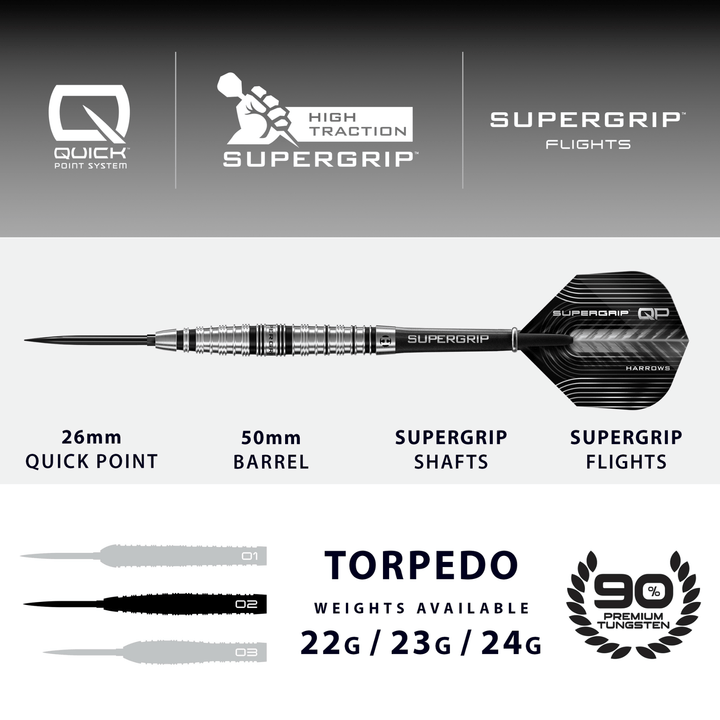 Harrows Supergrip Torpedo Quick Point Steeldarts Maße
