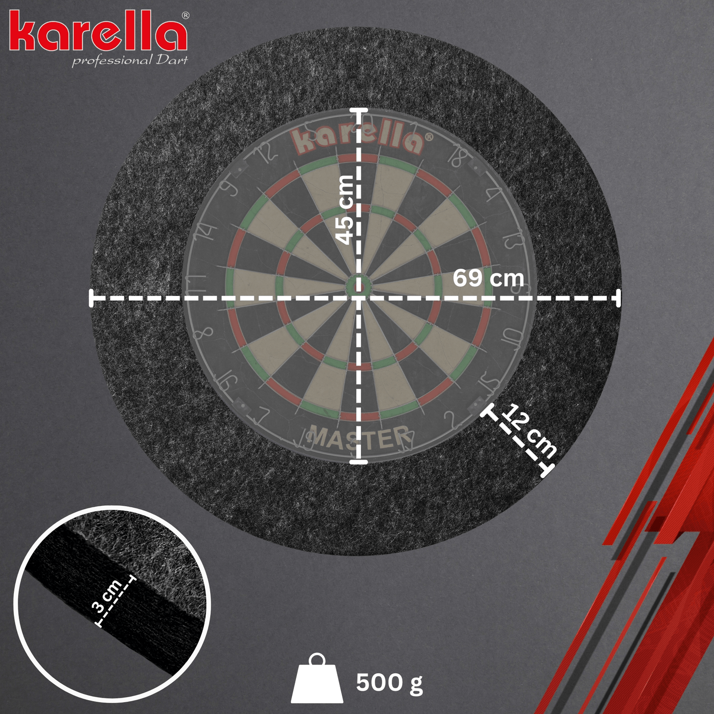 Karella Ultimo Dartboard Surround (recycelt) Abmessungen