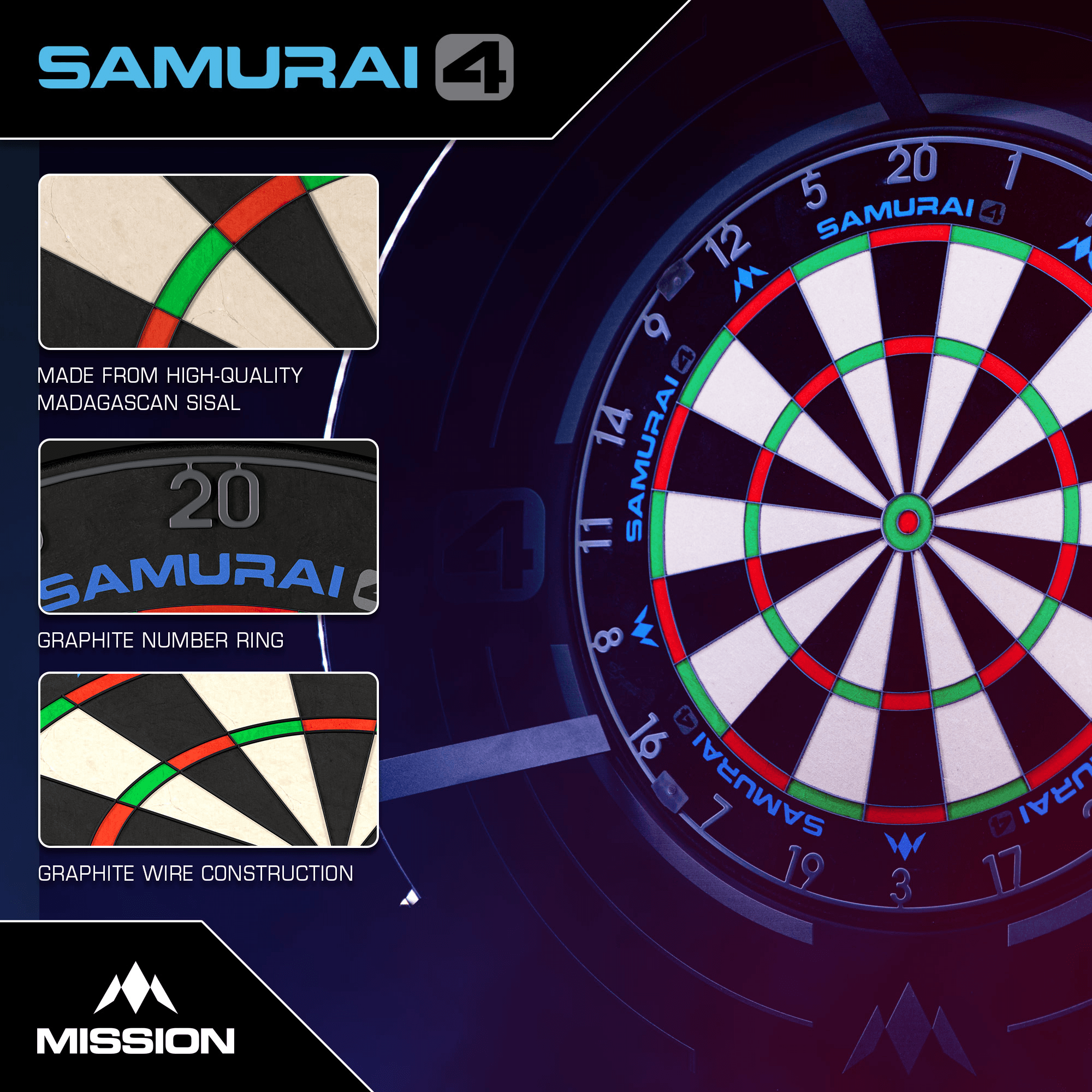 Mission Samurai 4 Dartboard Graphite Grey Spider Details Boradaufbau