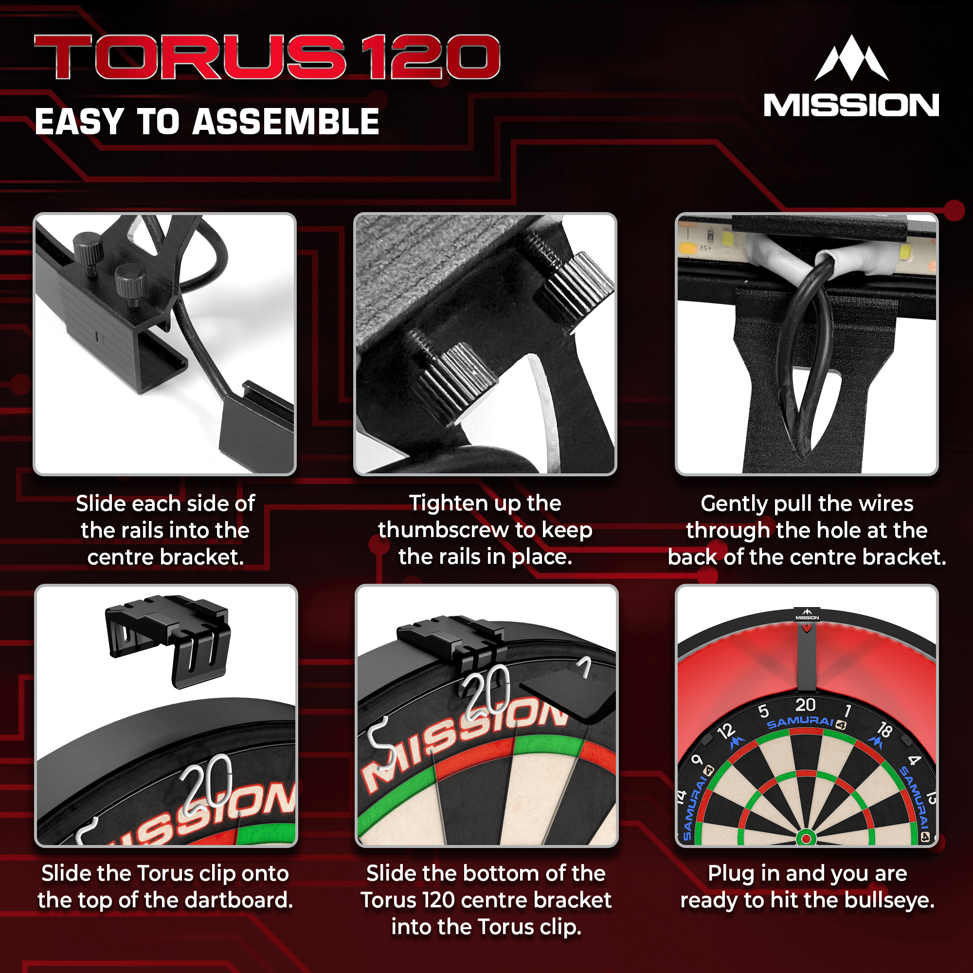 Mission Torus 120 Dartboard Beleuchtung Schwarz Details Montage