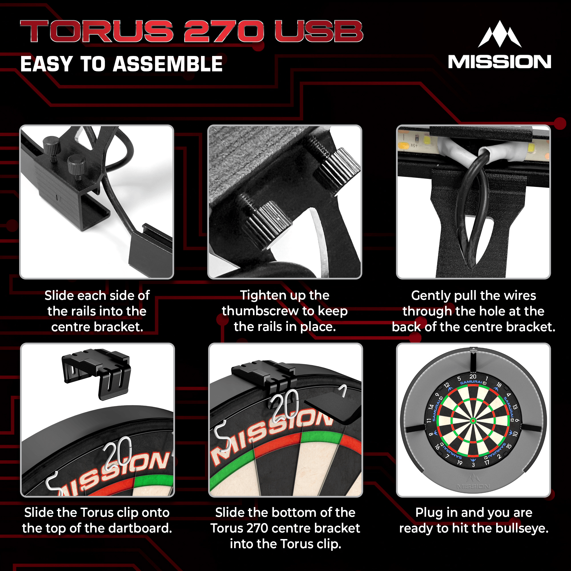 Mission Torus 270 Dartboard Beleuchtung Schwarz Details Montage