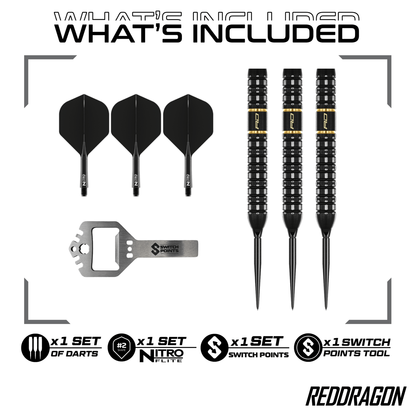Red Dragon Ascend Parallel Switch Point Steeldarts Packungsinhalt