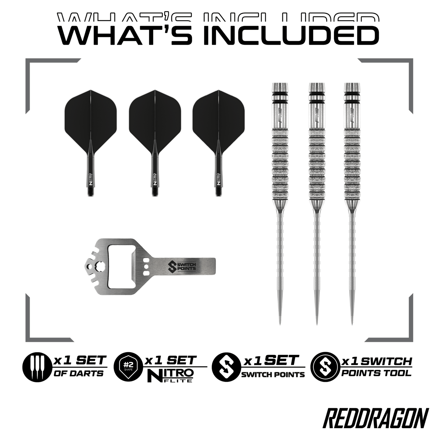 Red Dragon Gian van Veen Tour Edition Switch Point Steeldarts Packungsinhalt