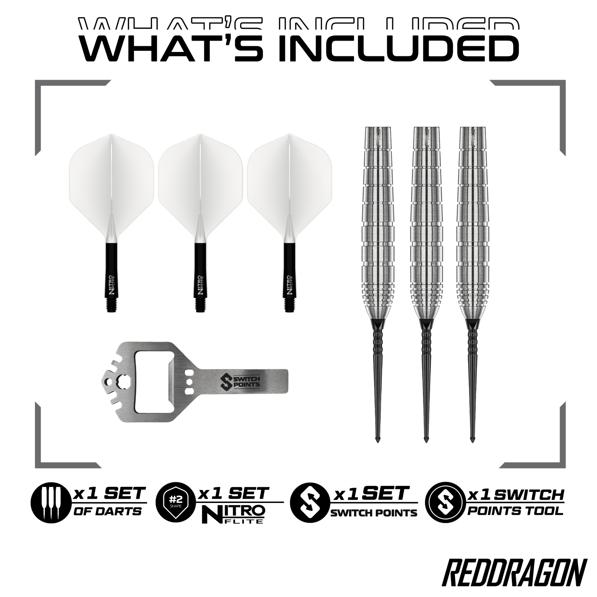 Red Dragon Luke Humphries TX1 Pioneer Switch Point Steeldarts Packungsinhalt