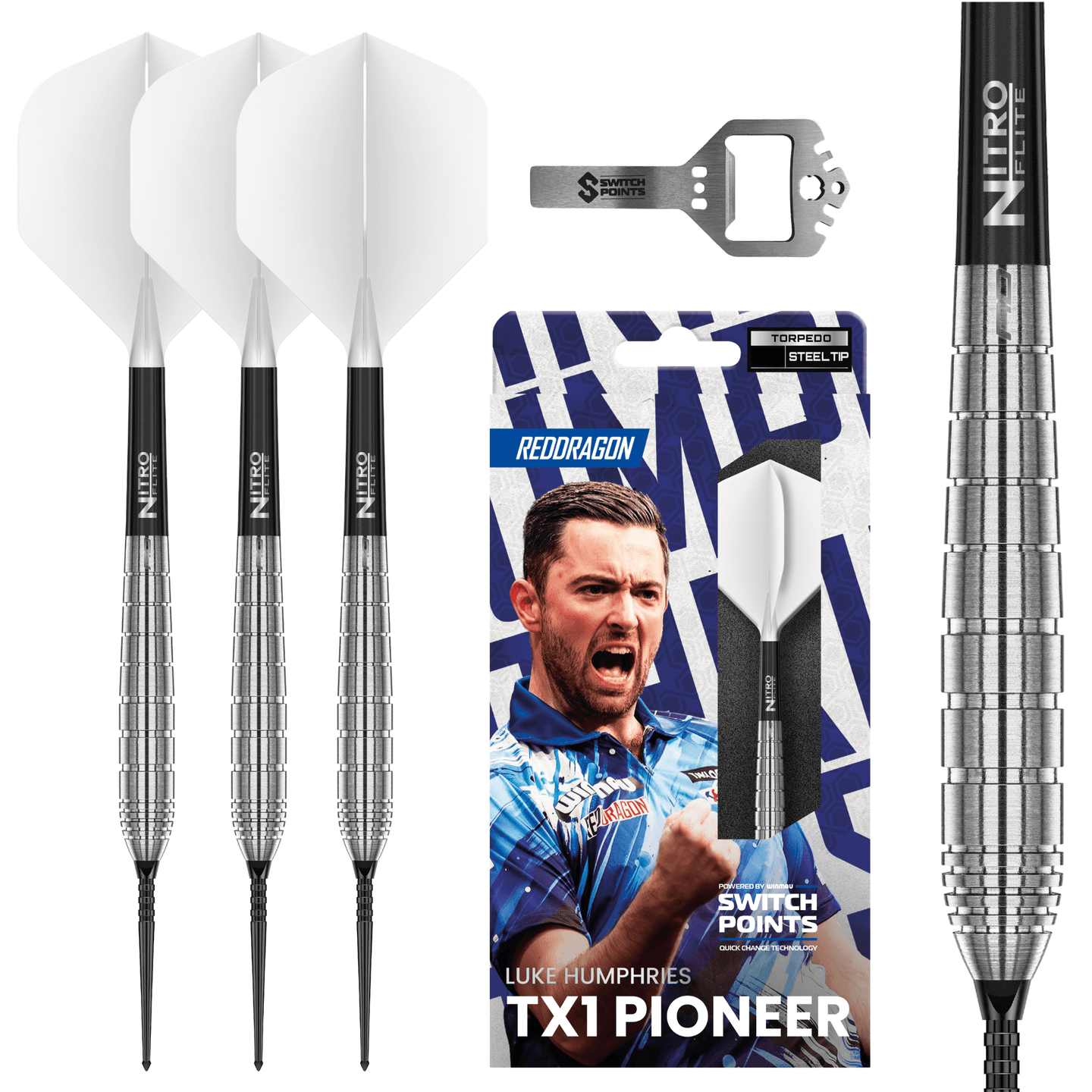 Red Dragon Luke Humphries TX1 Pioneer Switch Point Steeldarts Verpackung
