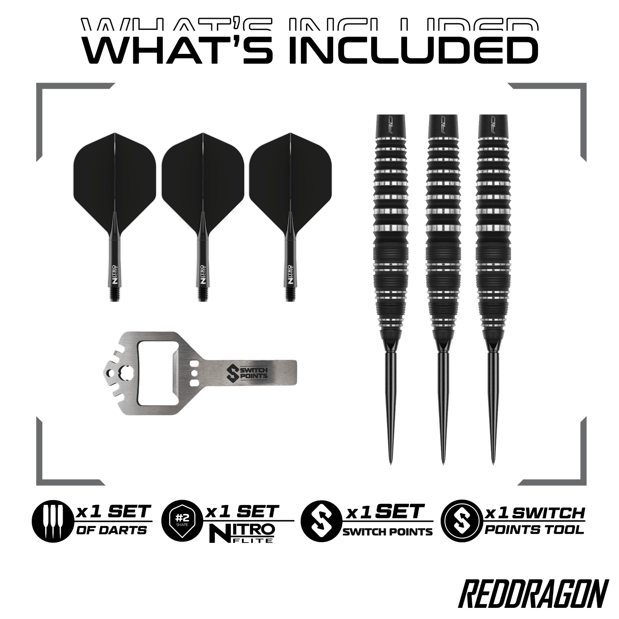 Red Dragon Sable Bomb Switch Point Steeldarts Packungsinhalt