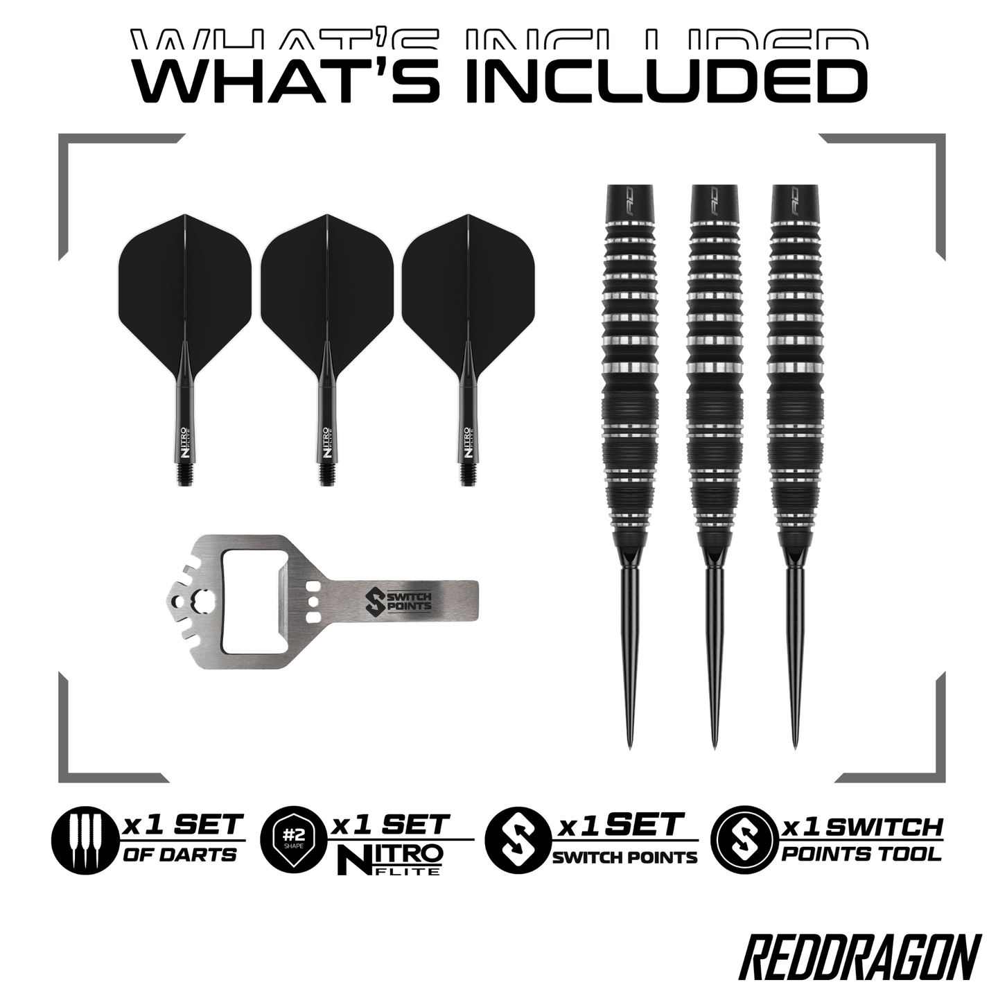 Red Dragon Sable Bomb Switch Point Steeldarts Packungsinhalt