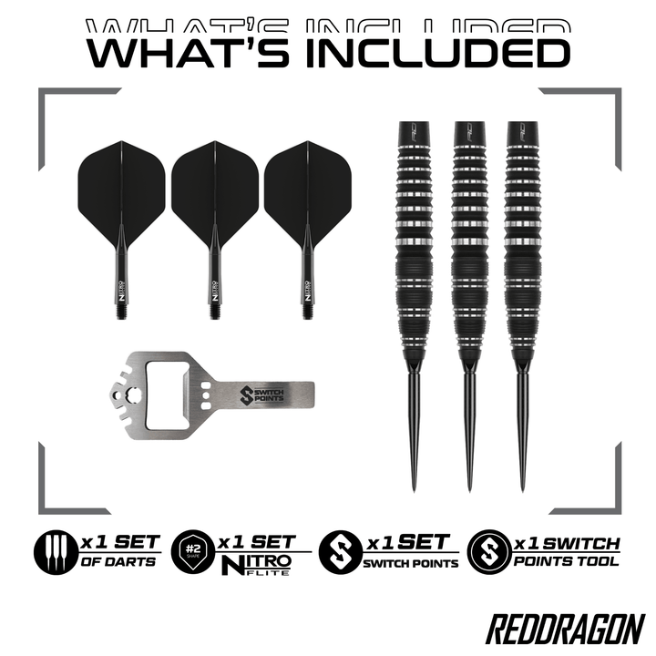 Red Dragon Sable Bomb Switch Point Steeldarts Packungsinhalt