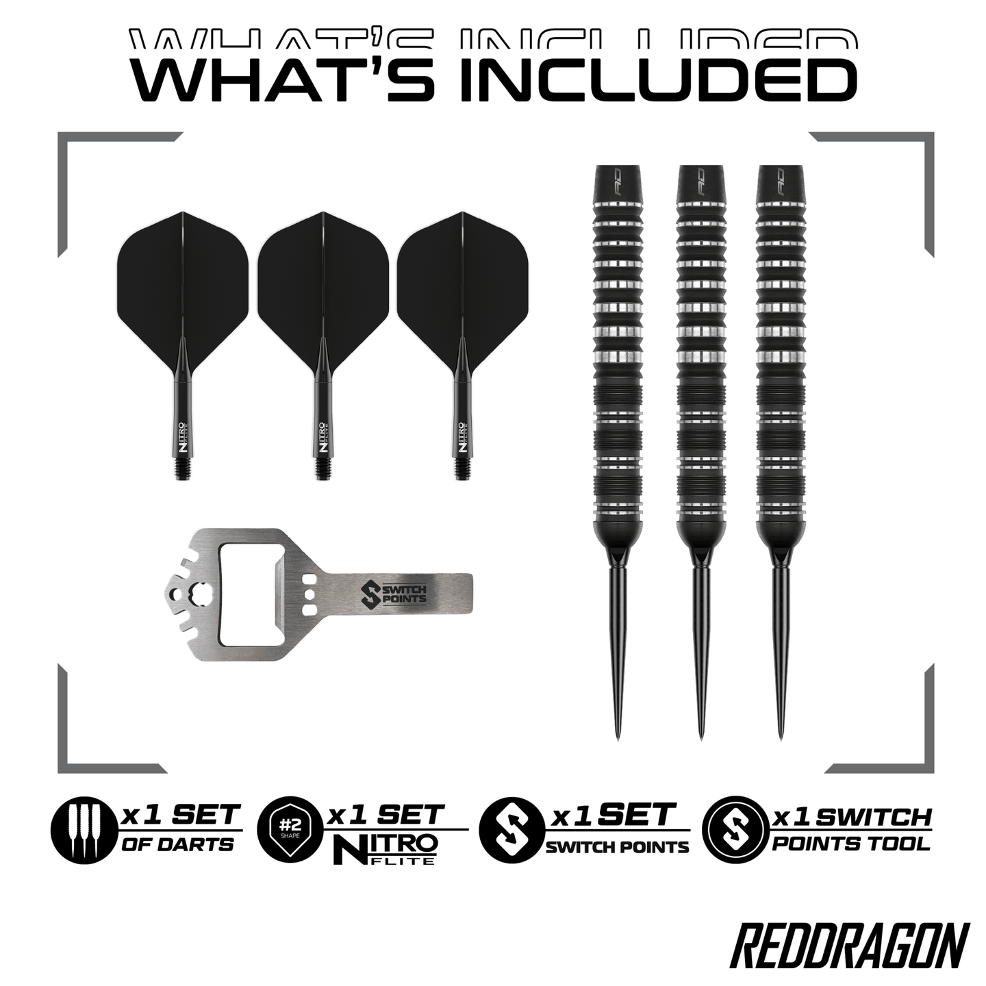 Red Dragon Sable Parallel Switch Point Steeldarts Packungsinhalt