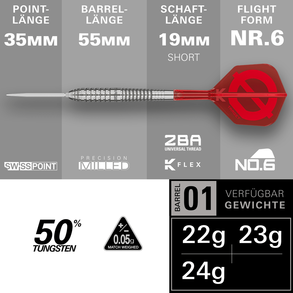 Target Group O 01 Swiss Point Steeldarts Maße