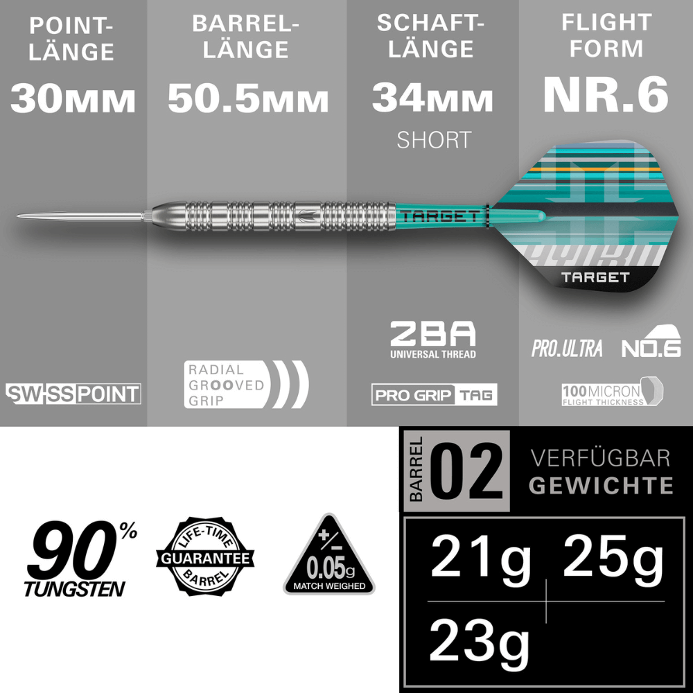 Target Hydro 02 Swiss Point Steeldarts Längen