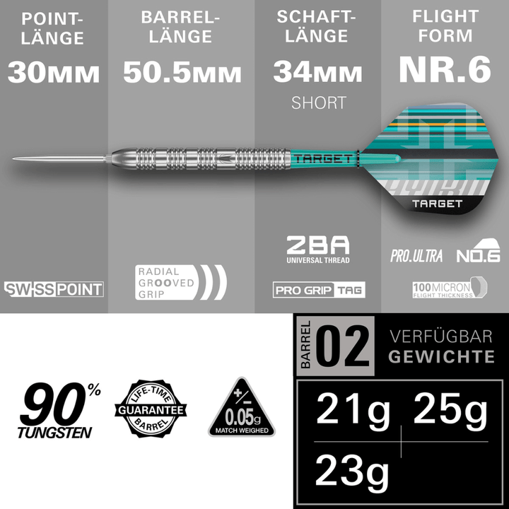 Target Hydro 02 Swiss Point Steeldarts Längen