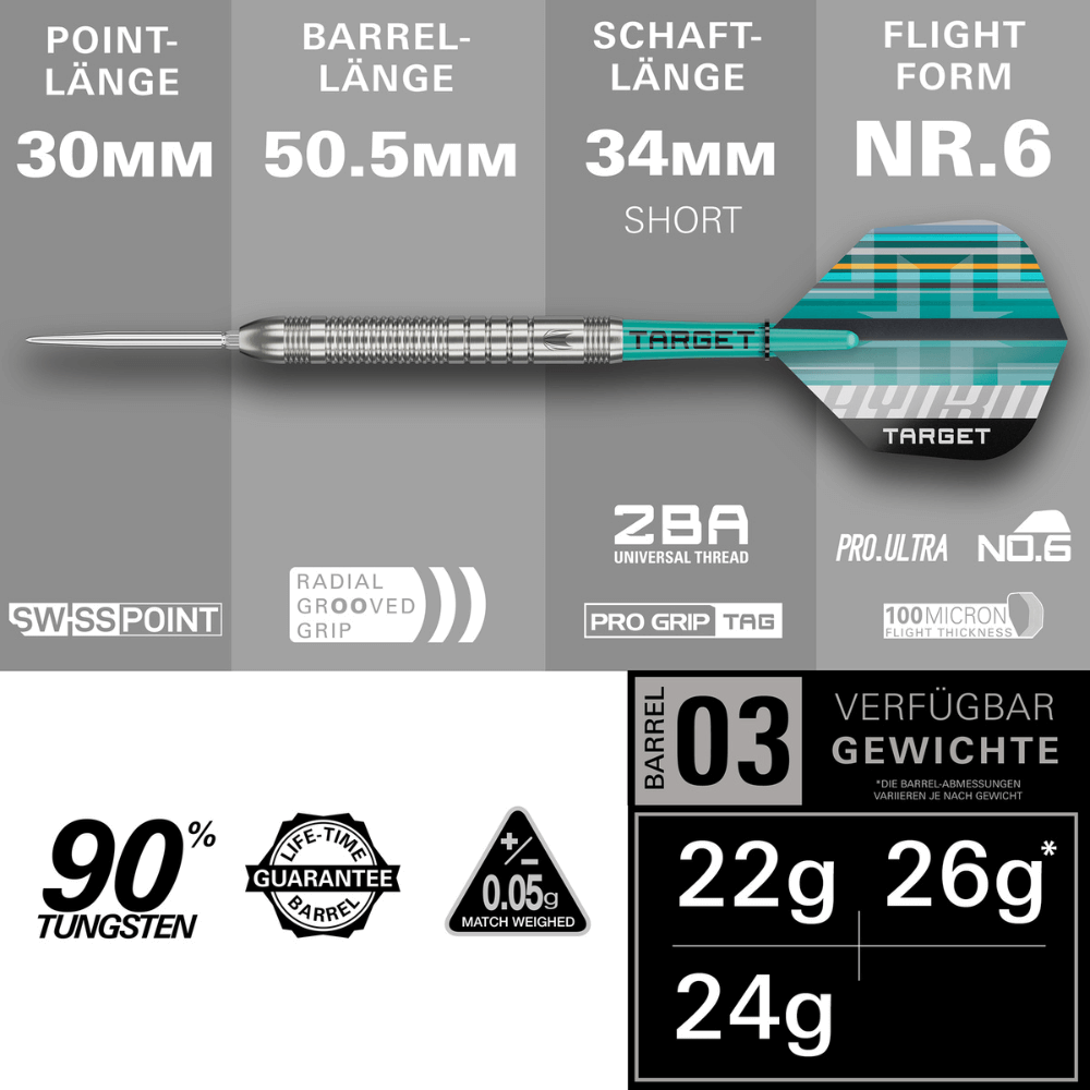 Target Hydro 03 Swiss Point Steeldarts Längen