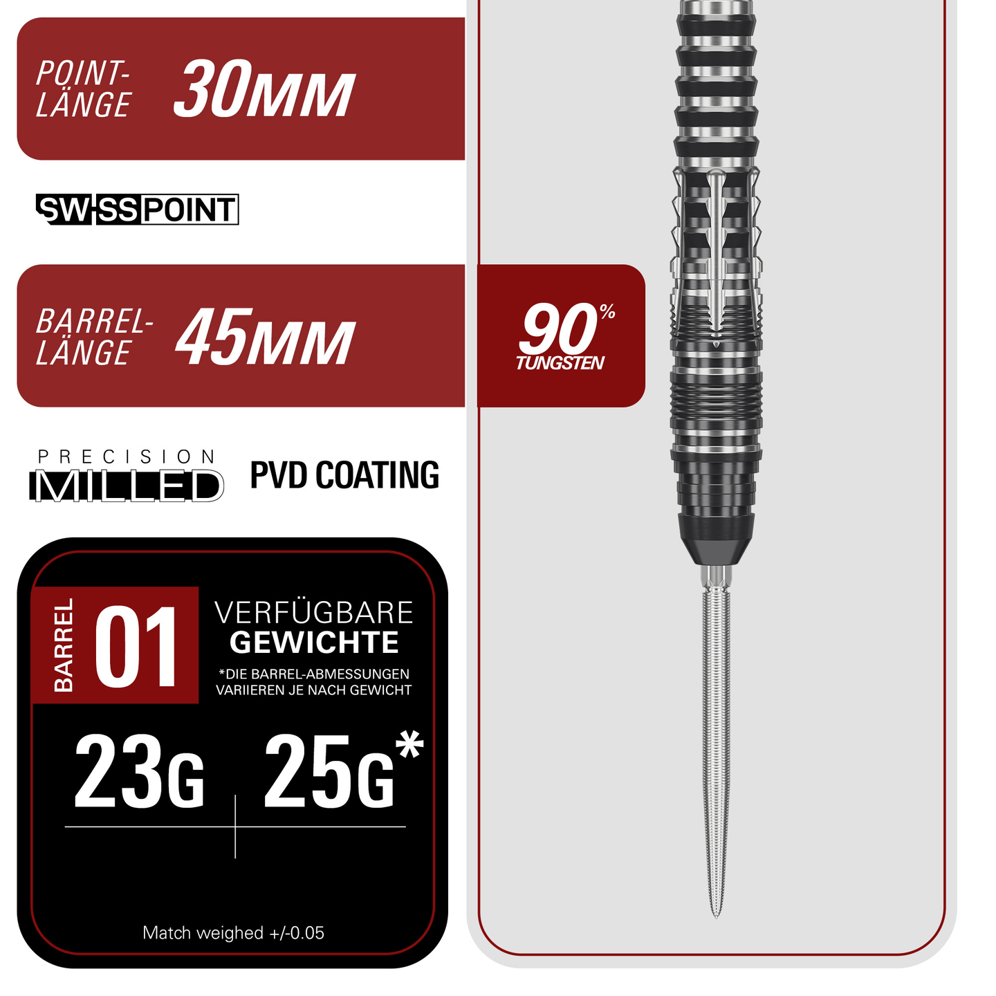 Target Japan Black Marque Blaze Swiss Point Steeldarts Masse Point und Barrel