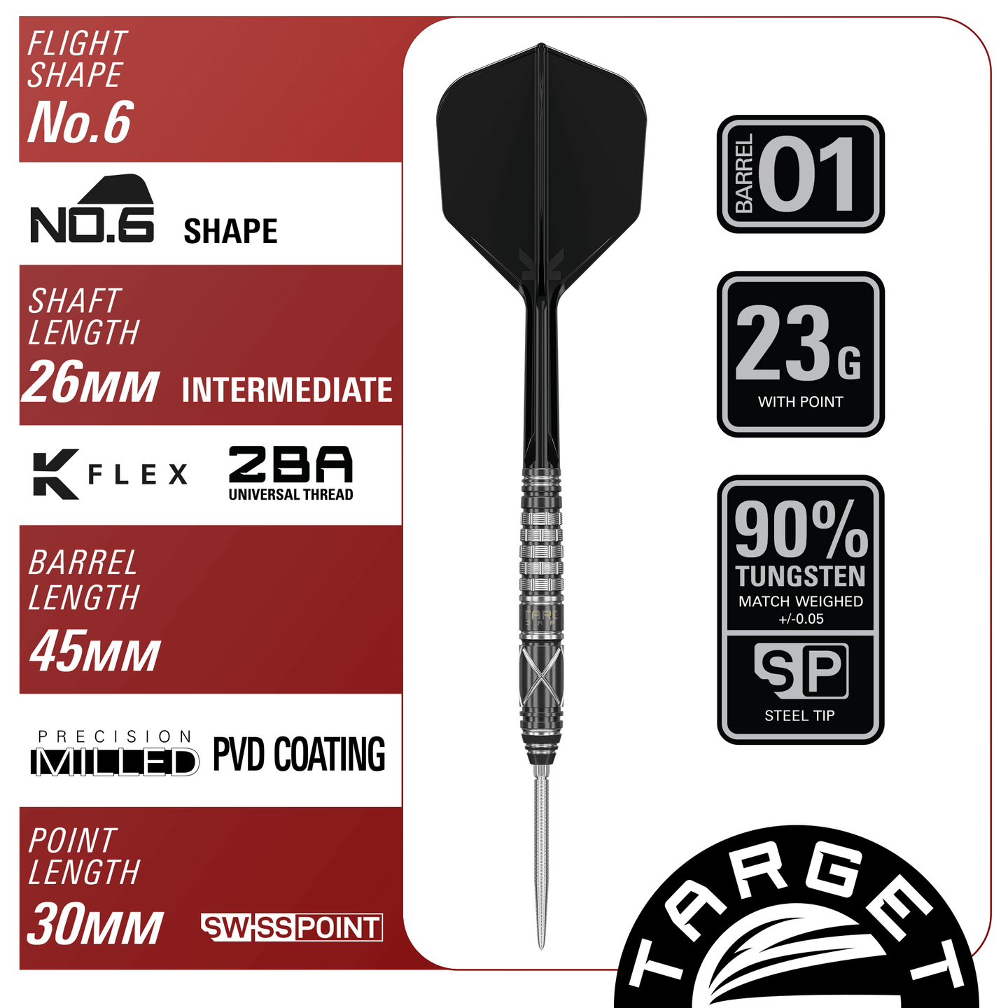 Target Japan Black Marque Chaos 2.0 Swiss Point Steeldarts Maße 23g