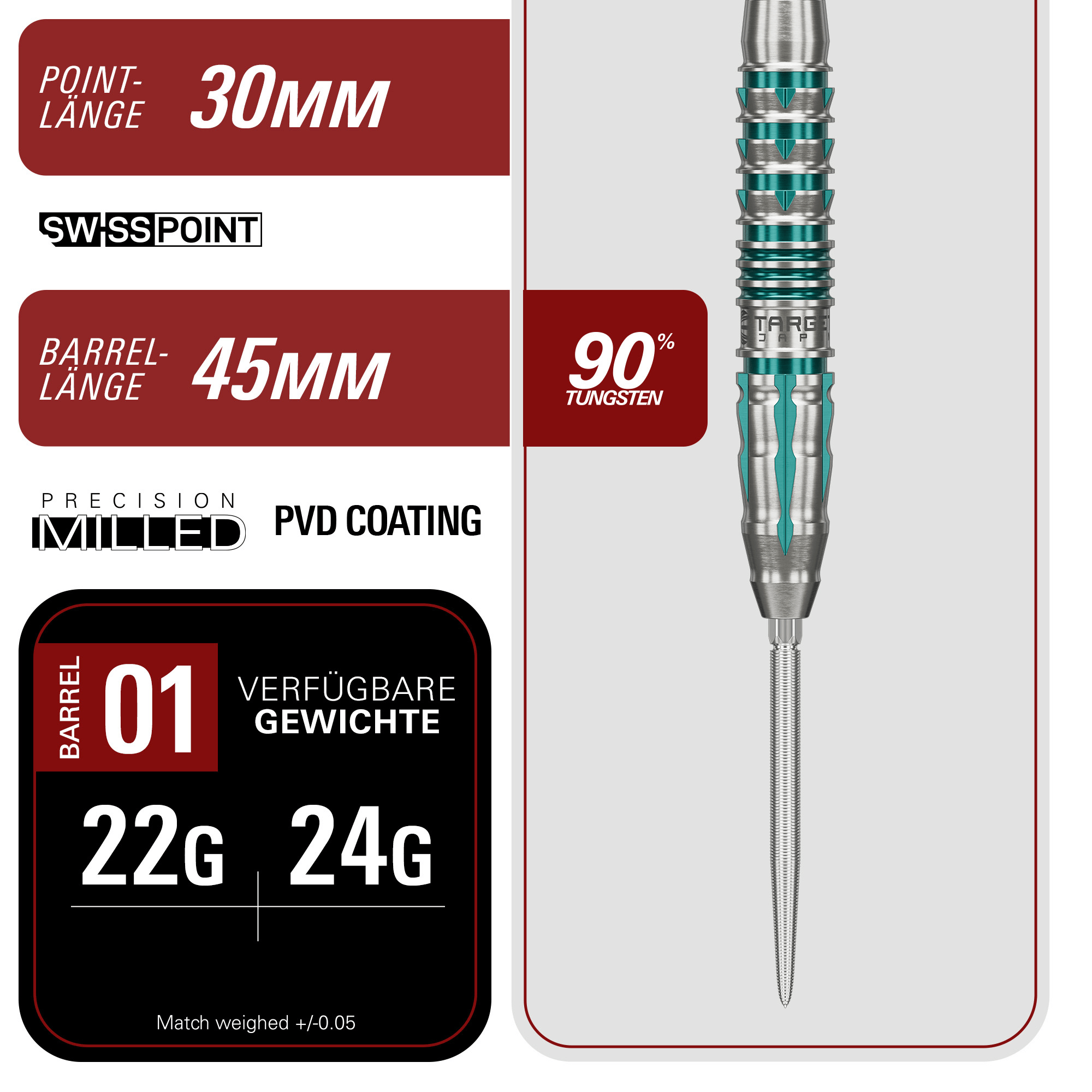 Target Japan Black Marque Pierce Swiss Point Steeldarts Masse Point und Barrel
