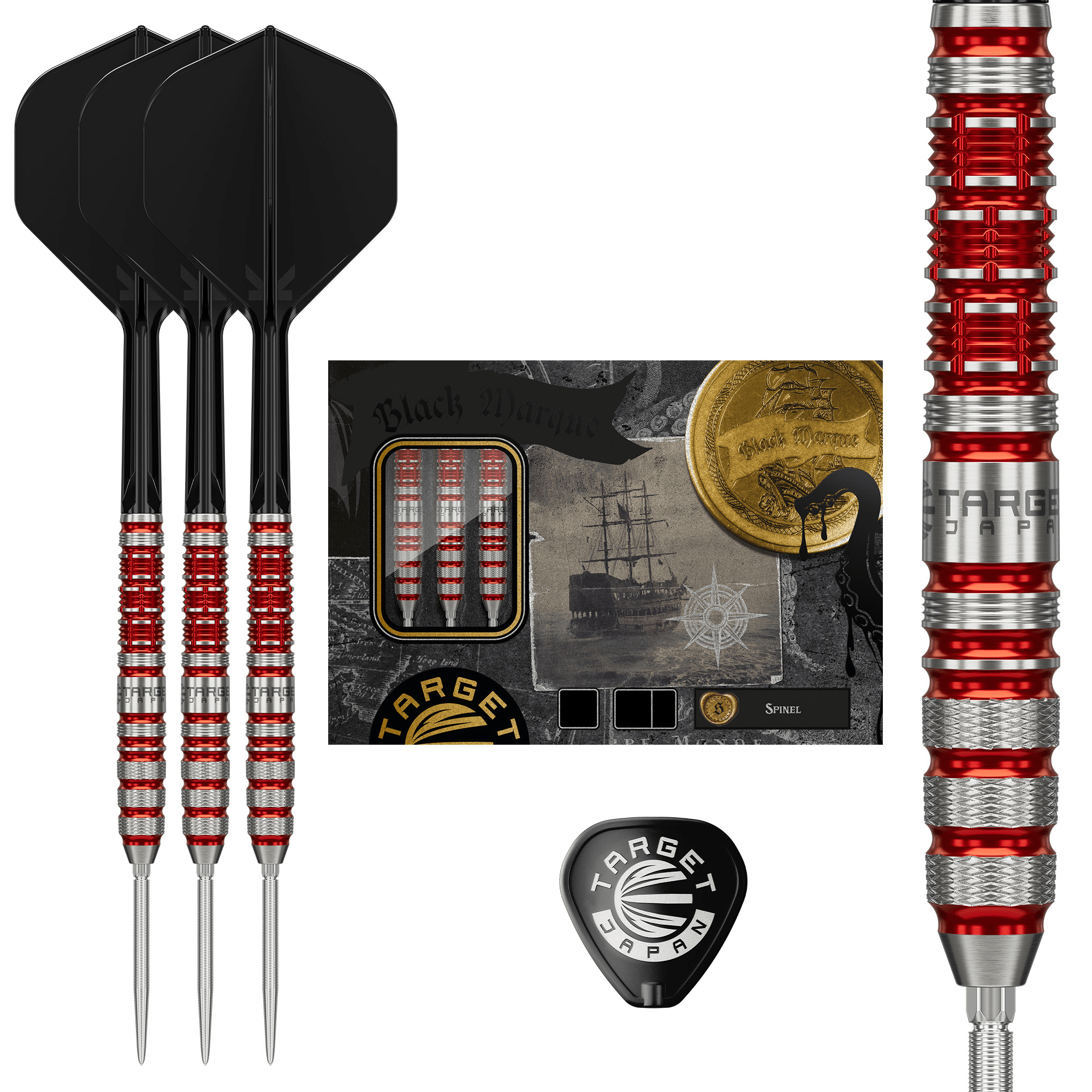 Target Japan Black Marque Spinel Swiss Point Steeldarts Packungsinhalt
