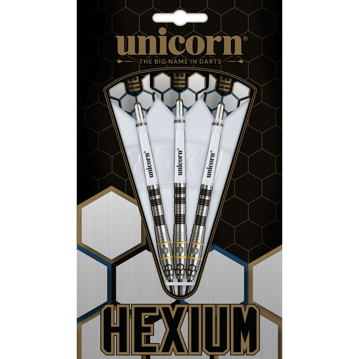 Unicorn Hexium 1 Black & Gold Steeldarts Verpackung