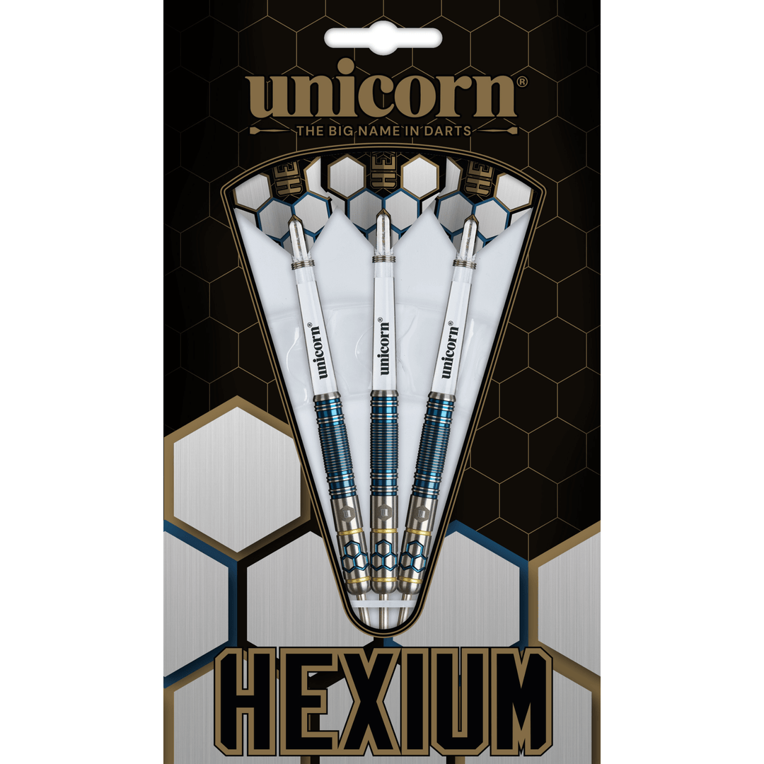 Unicorn Hexium 2 Blue & Gold Steeldarts Verpackung