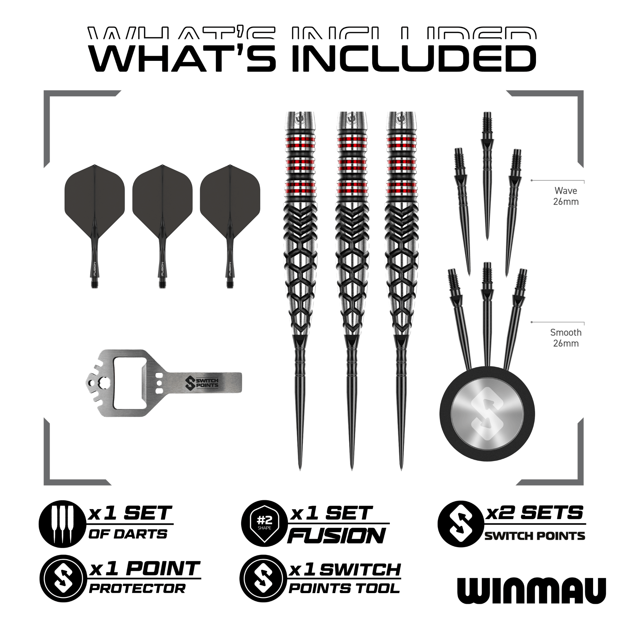 Winmau Fornax Torpedo Switch Point Steeldarts Packungsinhalt