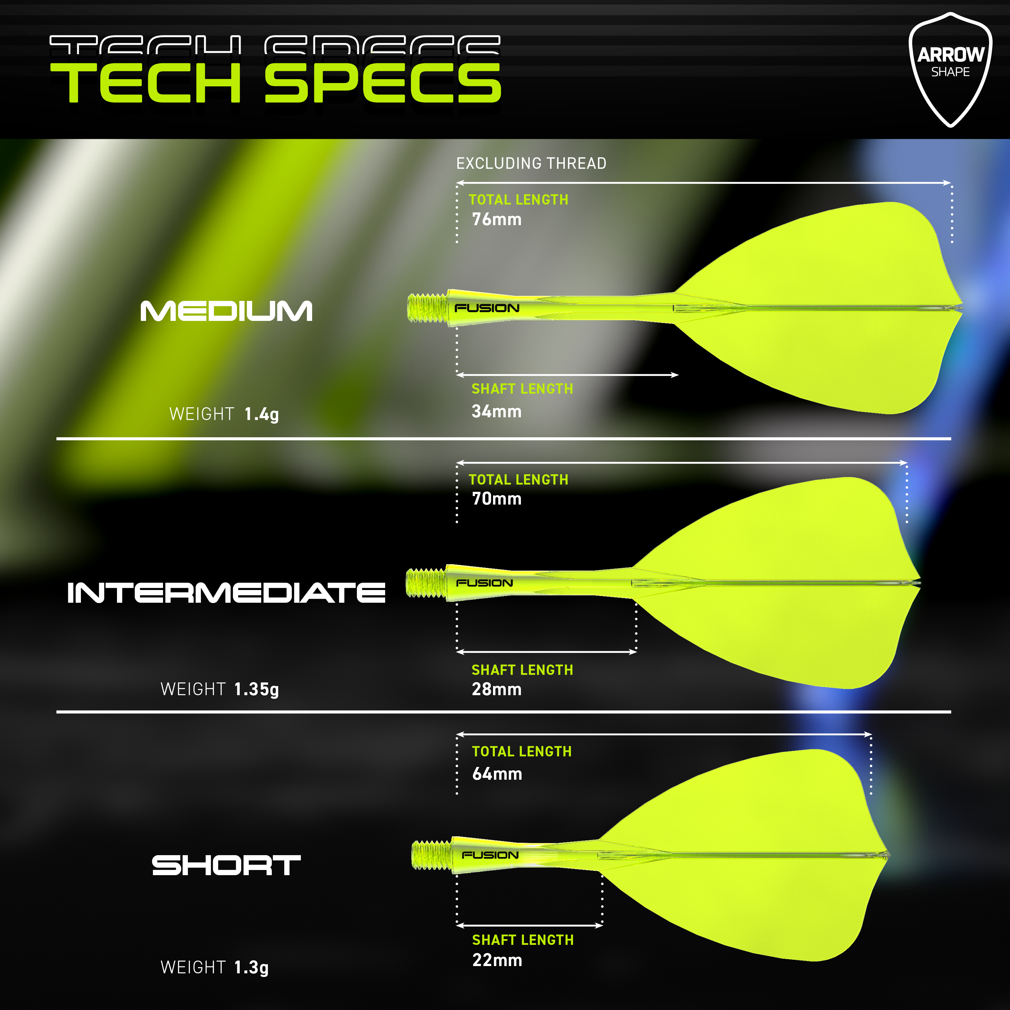 Winmau Fusion Integrated Flight System Arrow Neon Yellow Größen