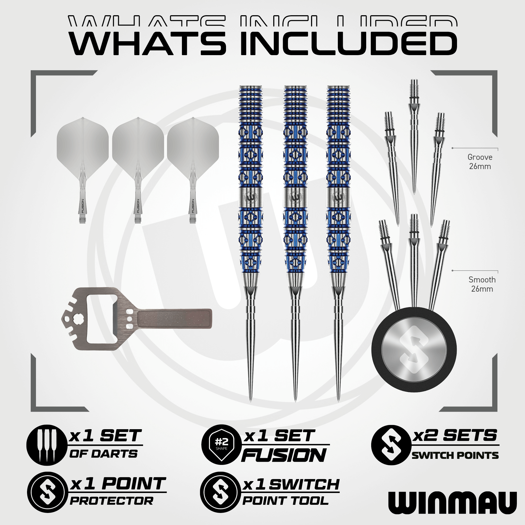 Winmau Lunaris Tapered Switch Point Steeldarts Packungsinhalt