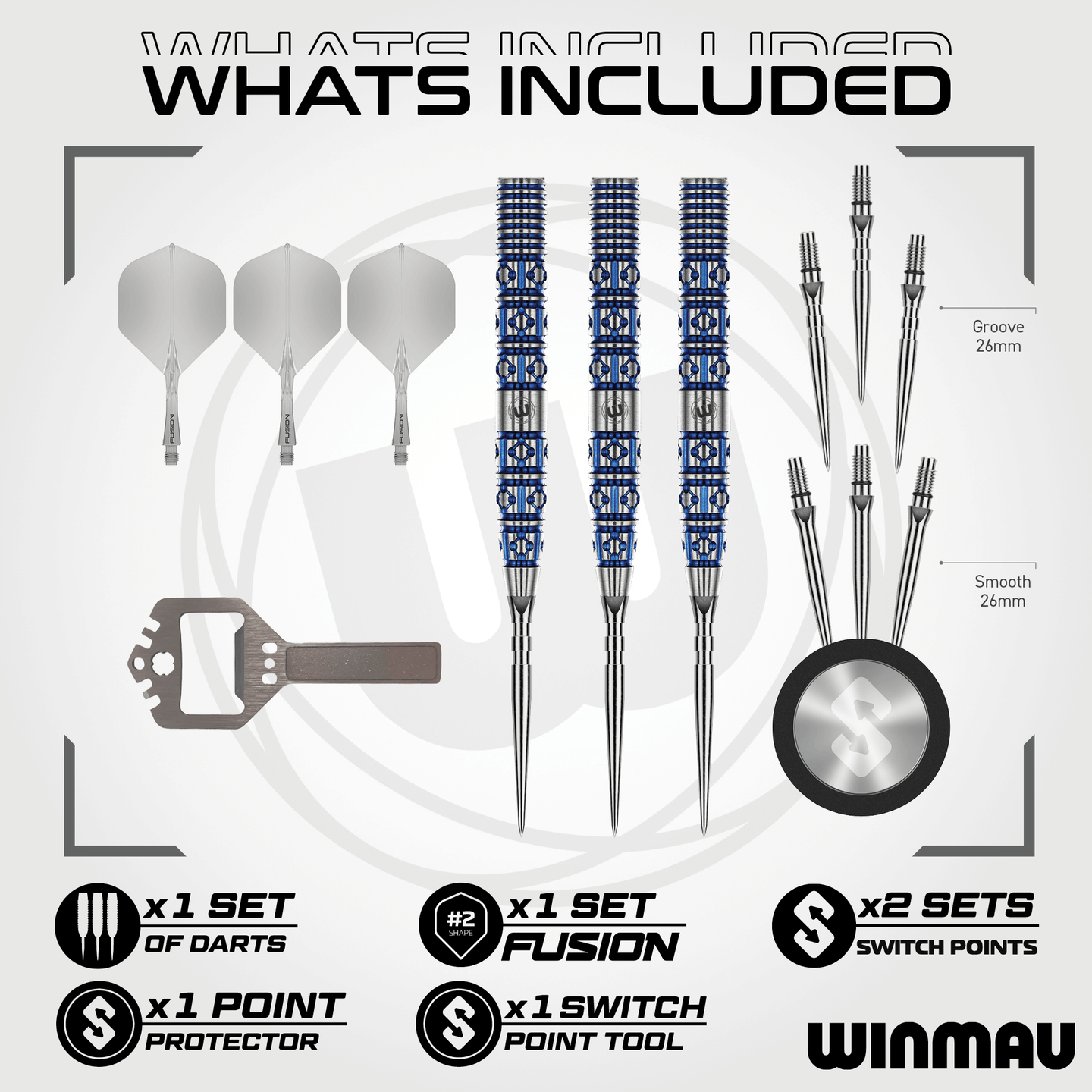 Winmau Lunaris Tapered Switch Point Steeldarts Packungsinhalt