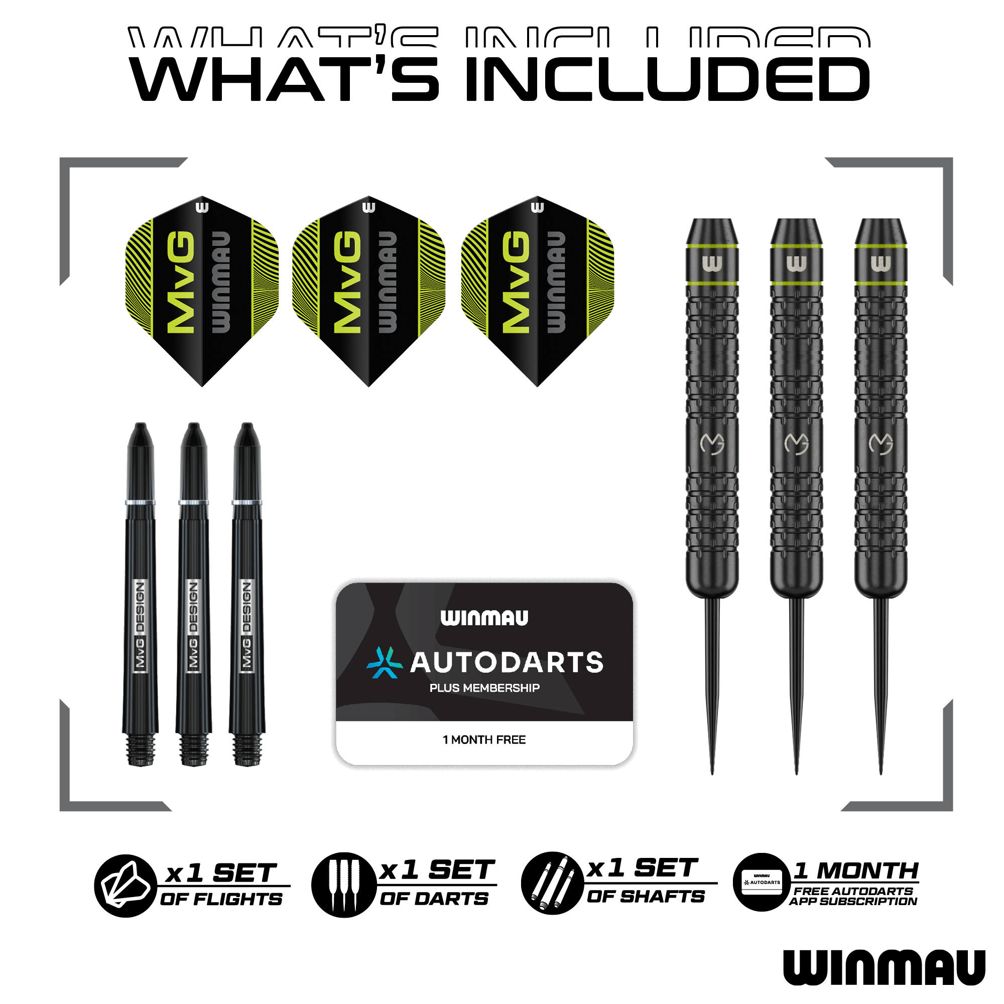 Winmau MVG Core Brass Steeldarts Packungsinhalt