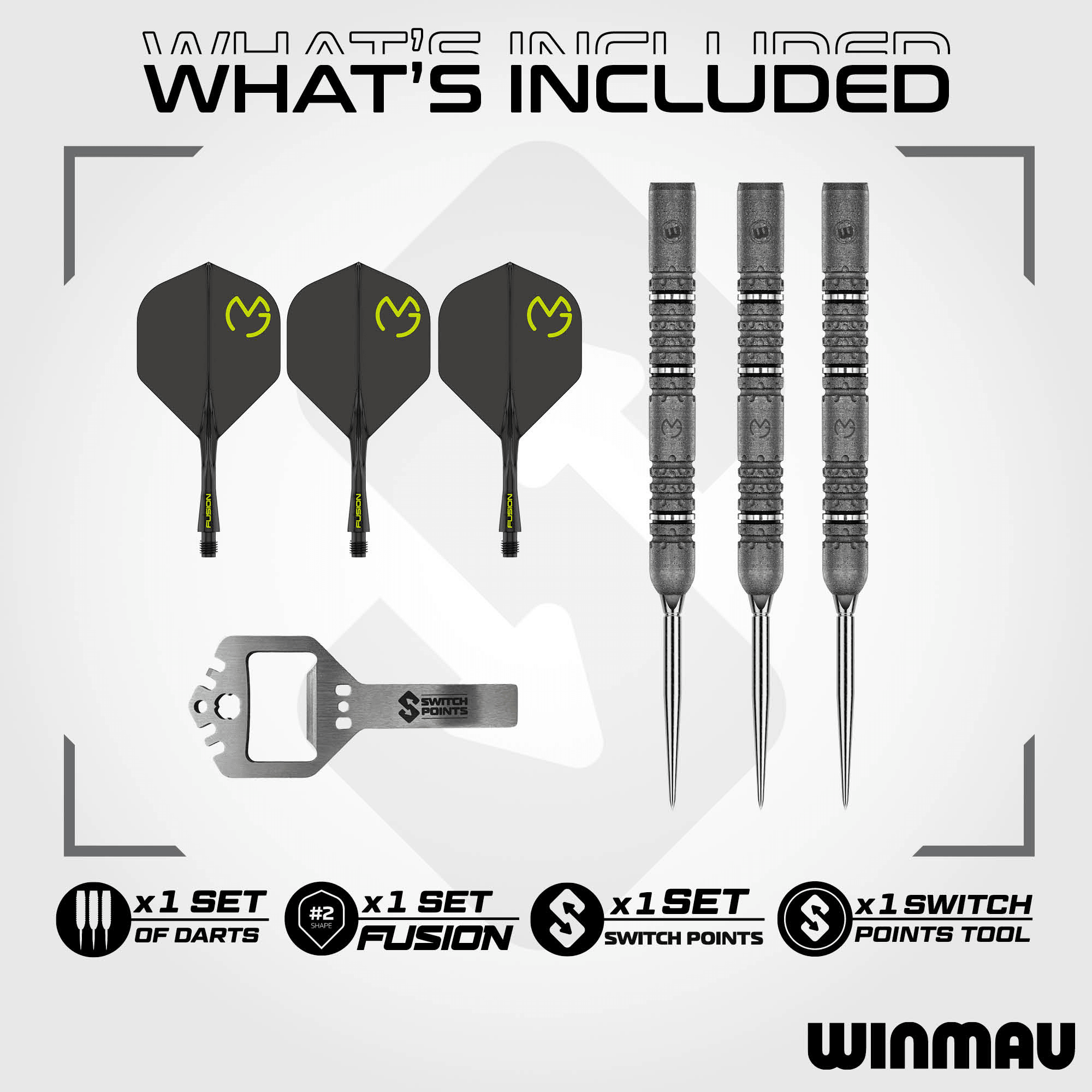 Winmau MVG Signature Edition Switch Point Steeldarts Packungsinhalt